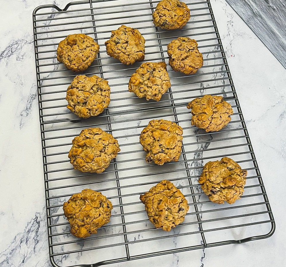 Oatmeal raisin cookies cooling rack