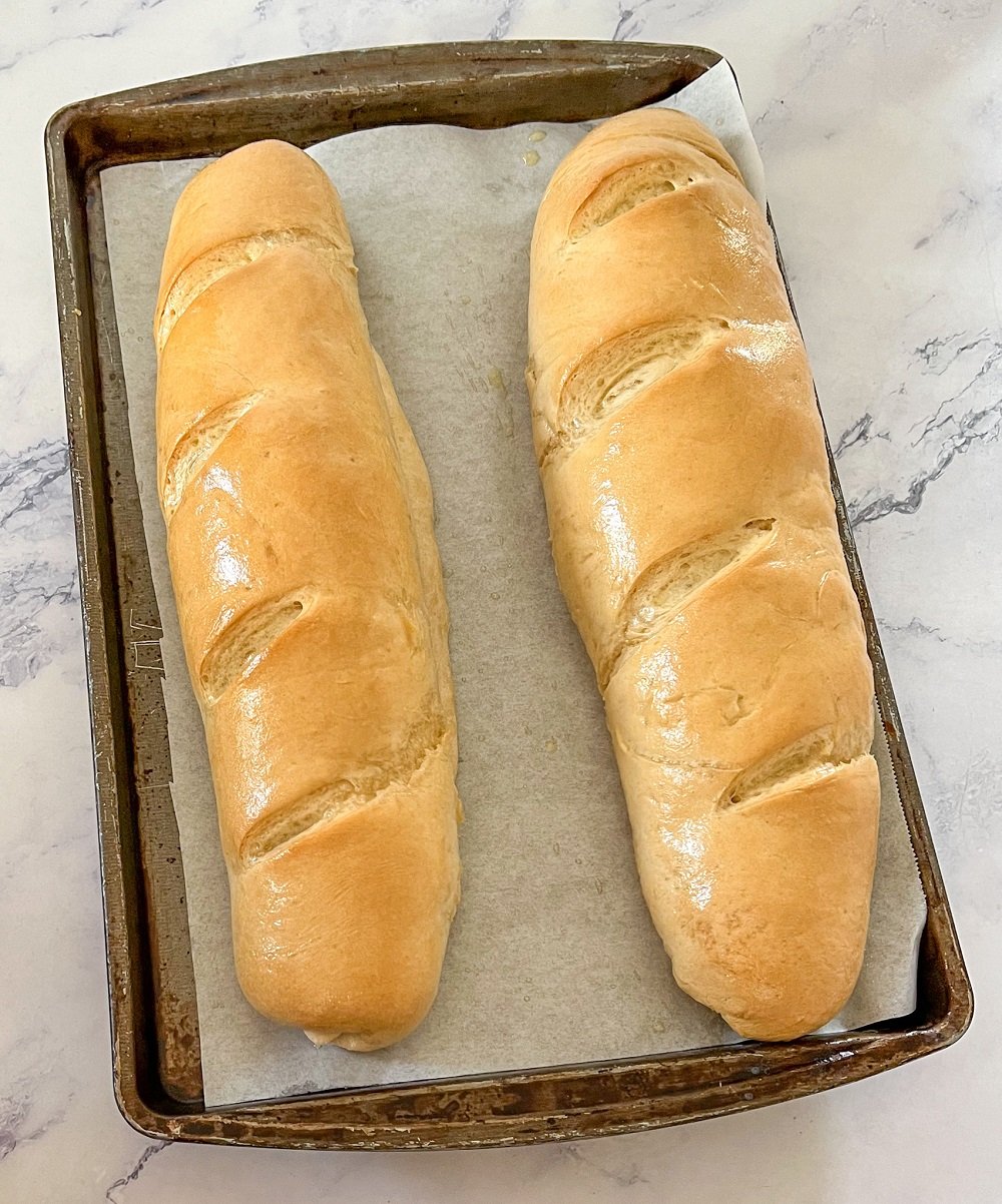 French bread dough baked