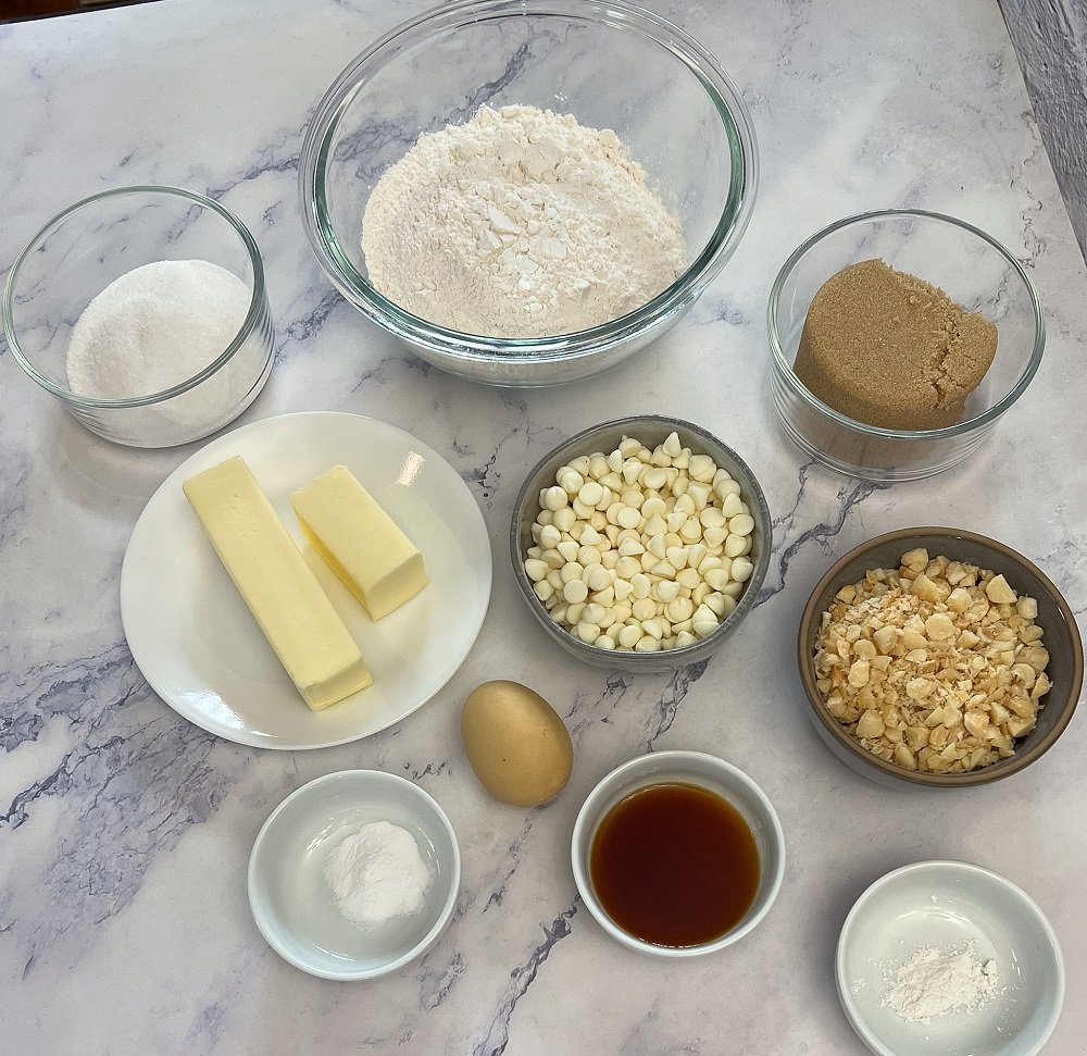 White chocolate macadamia nut cookie ingredients