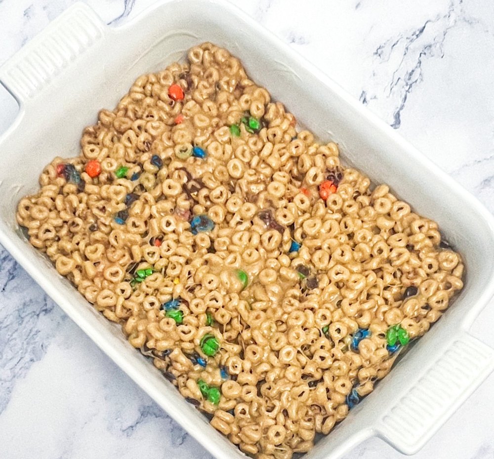 Cheerio Bars in a pan