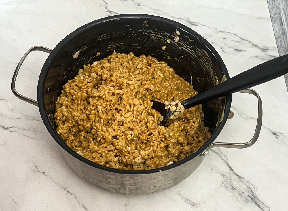 rice krispie mixture in a pan