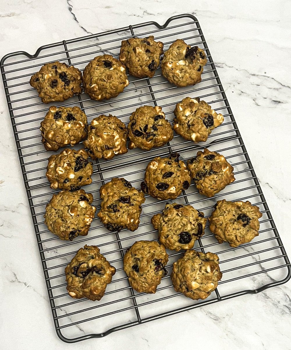 cranberry cookies on wire rack