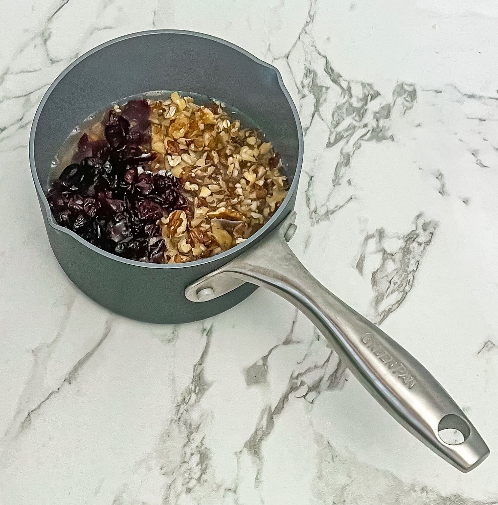 cranberry walnut oatmeal in pan