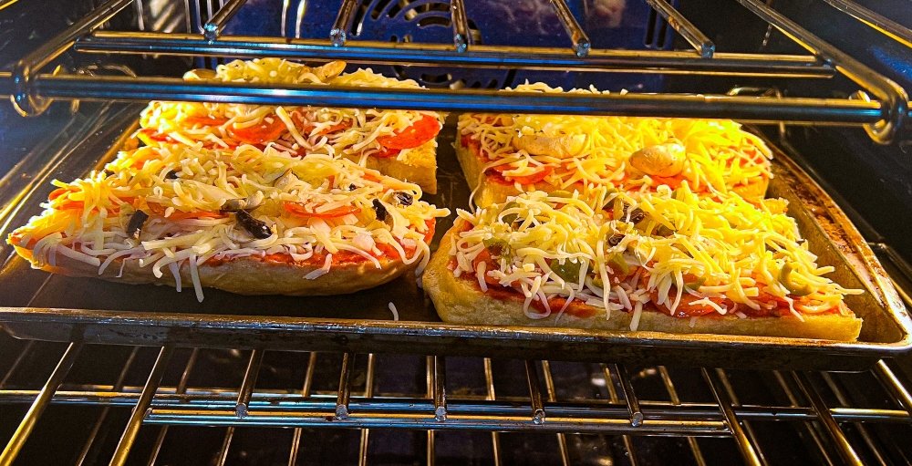 french bread pizza in oven