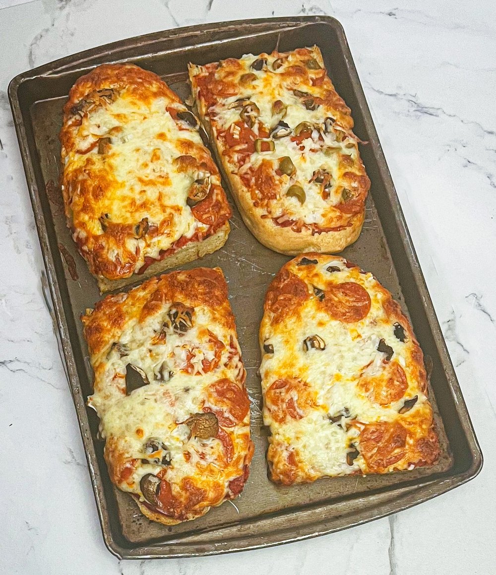 french bread pizza out of the oven