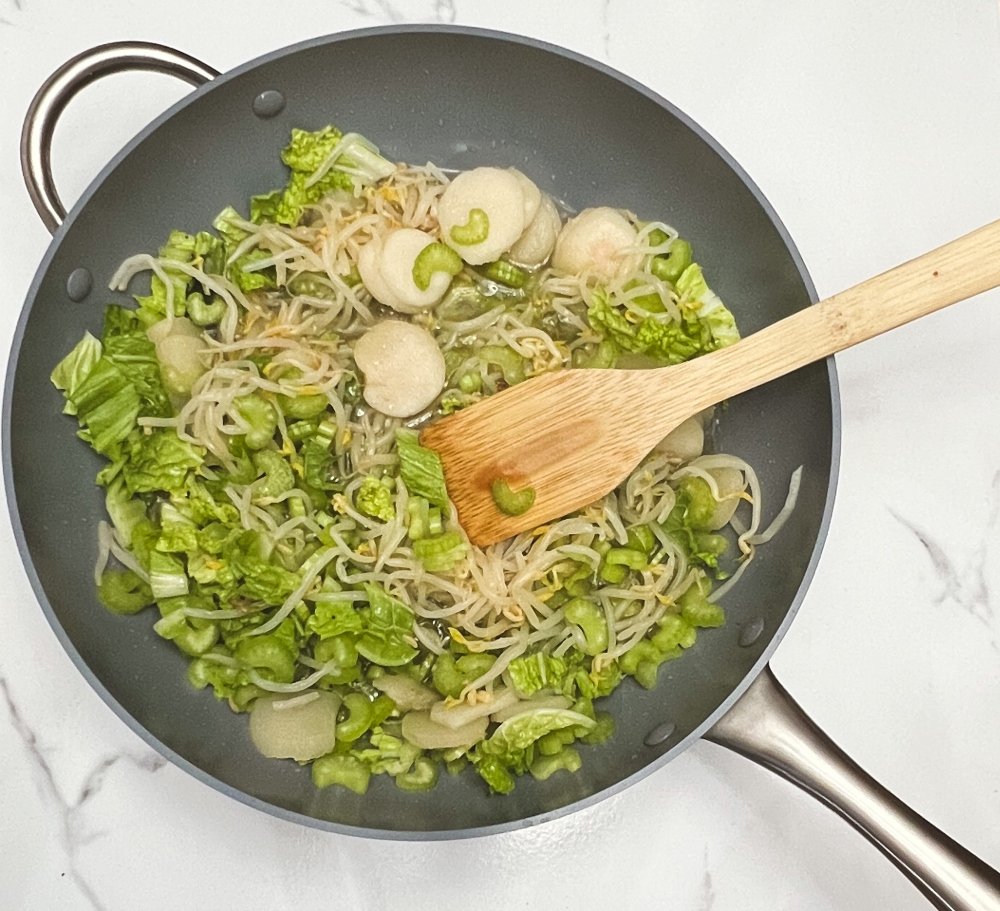 stirring chicken chow mein