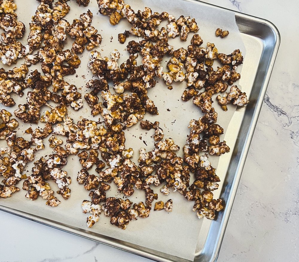 S_mores popcorn on baking sheets