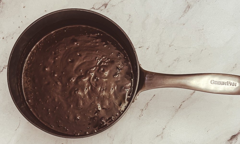 chocolate pudding in pan