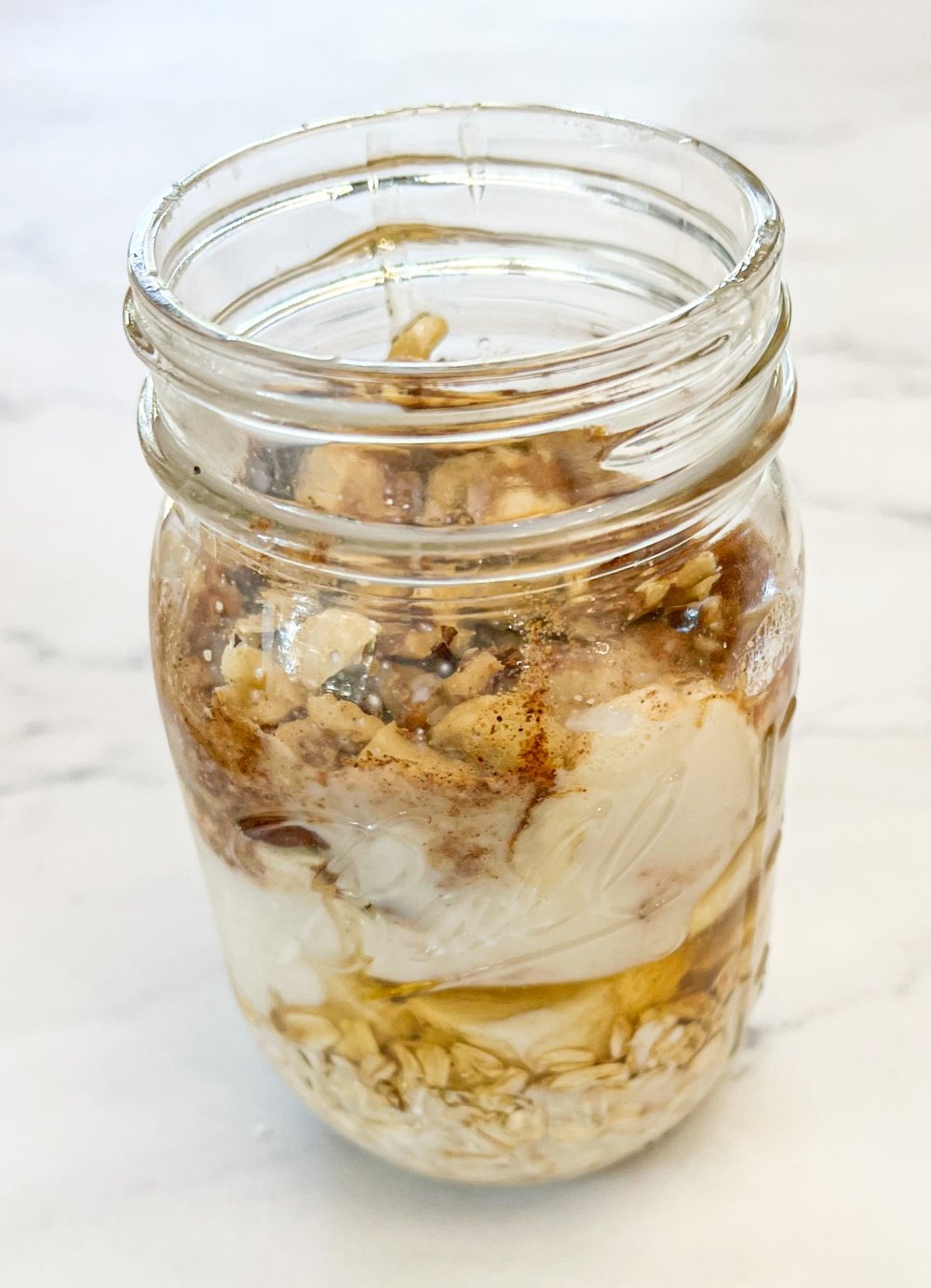 Banana nut oats in jar