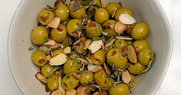 Green Olives with Almonds, Honey, and Rosemary