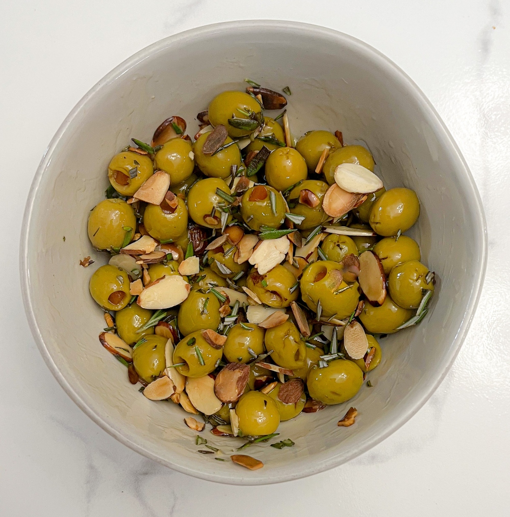 Green Olive with Almonds, Honey, and Rosemary