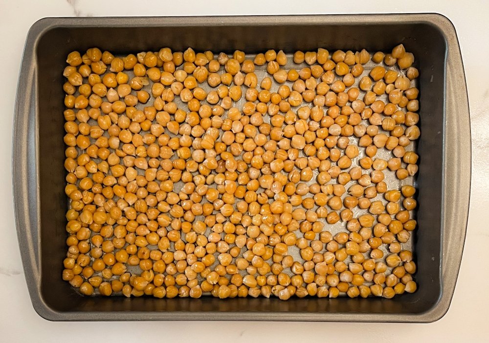 chickpeas in baking pan