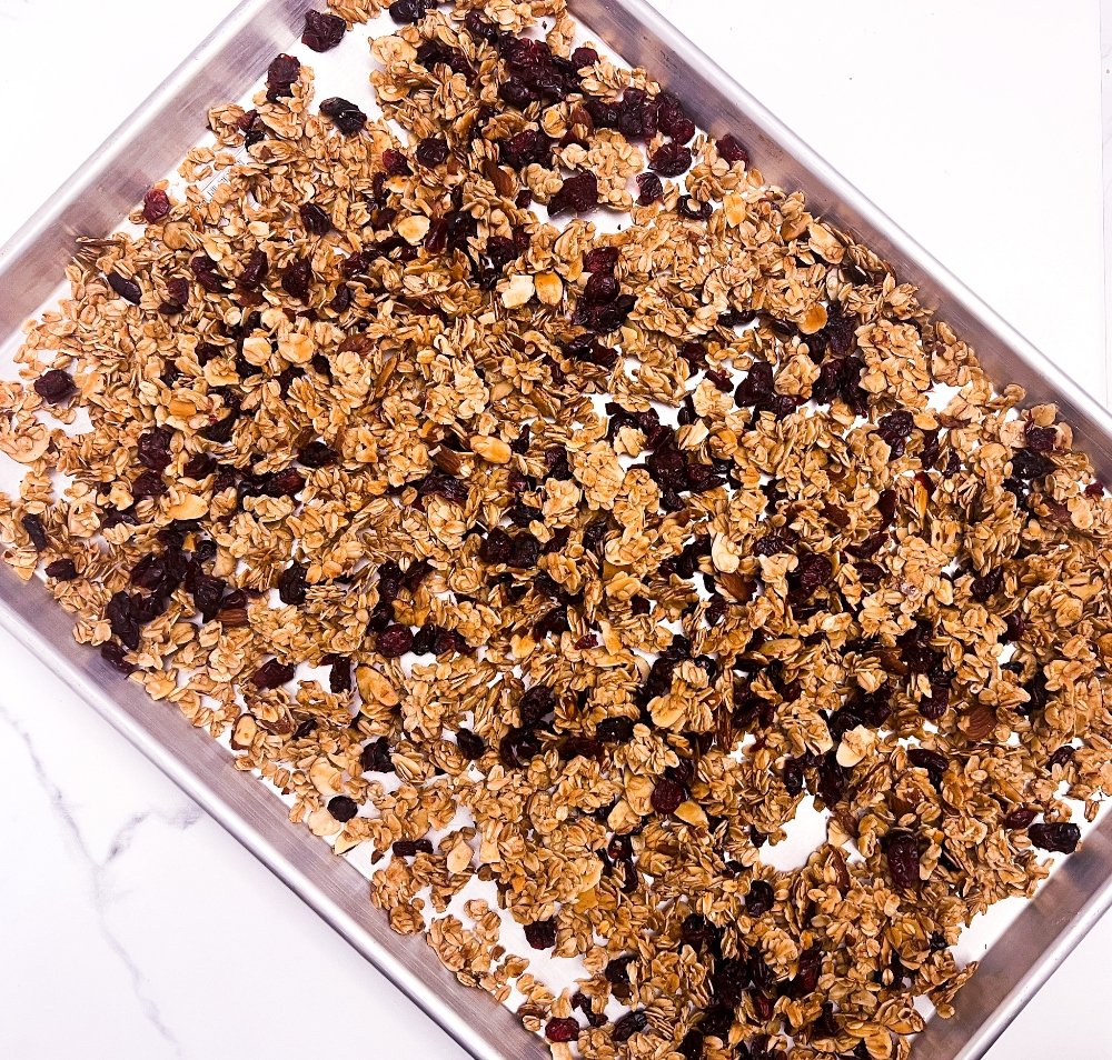 Cranberry Almond Granola cooling