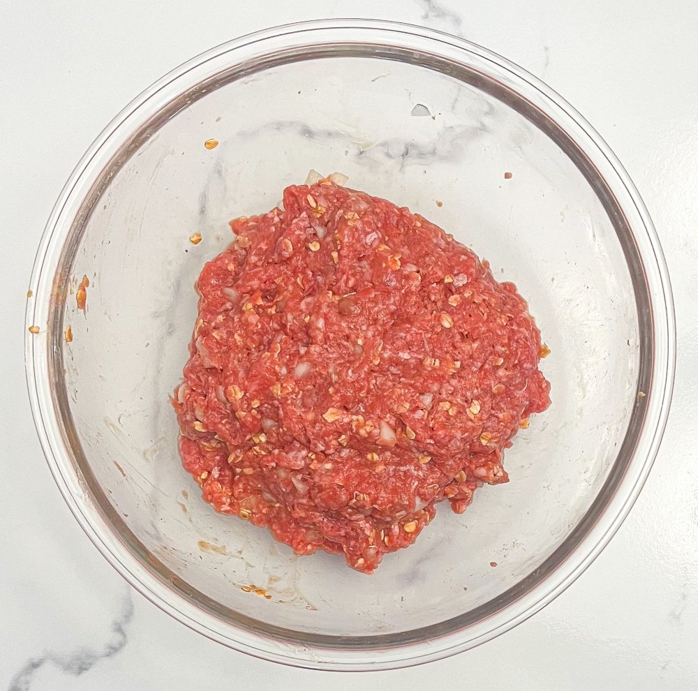 Meatball ingredients in a bowl