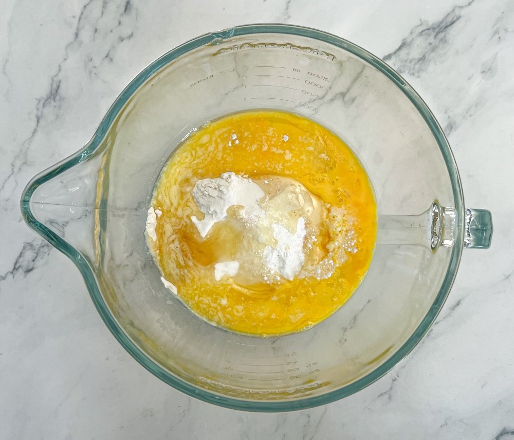 Almond Biscotti ingredients in a mixing bowl