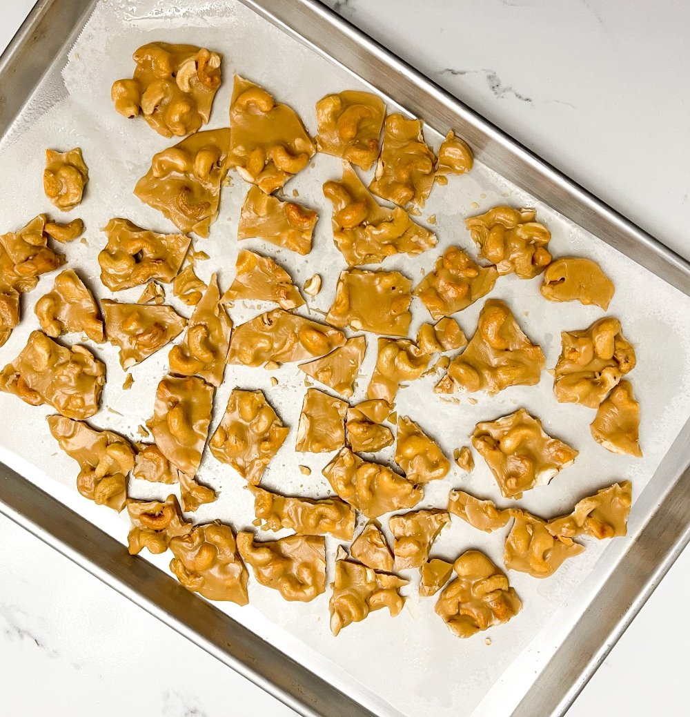 Breaking cashew brittle apart