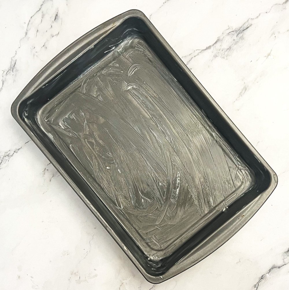 Greased baking pan