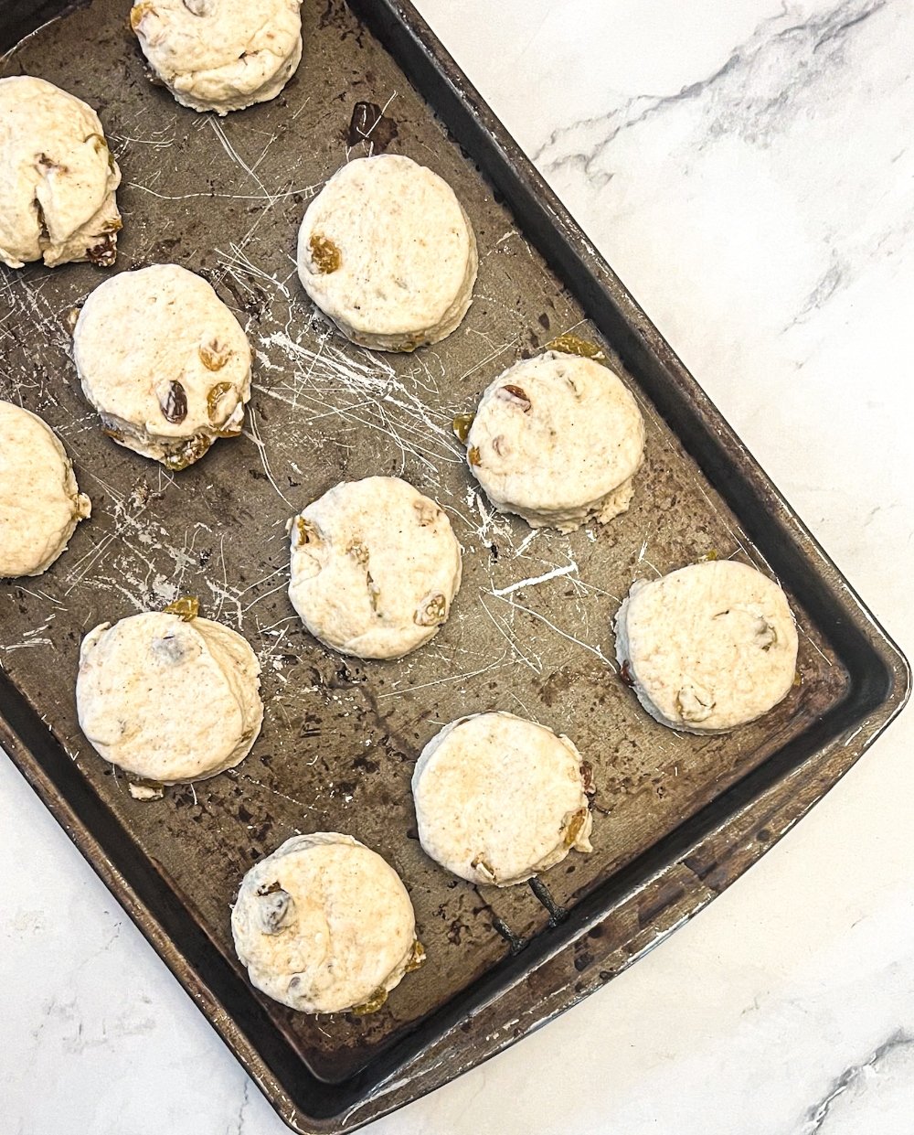 Biscuits on baking sheet