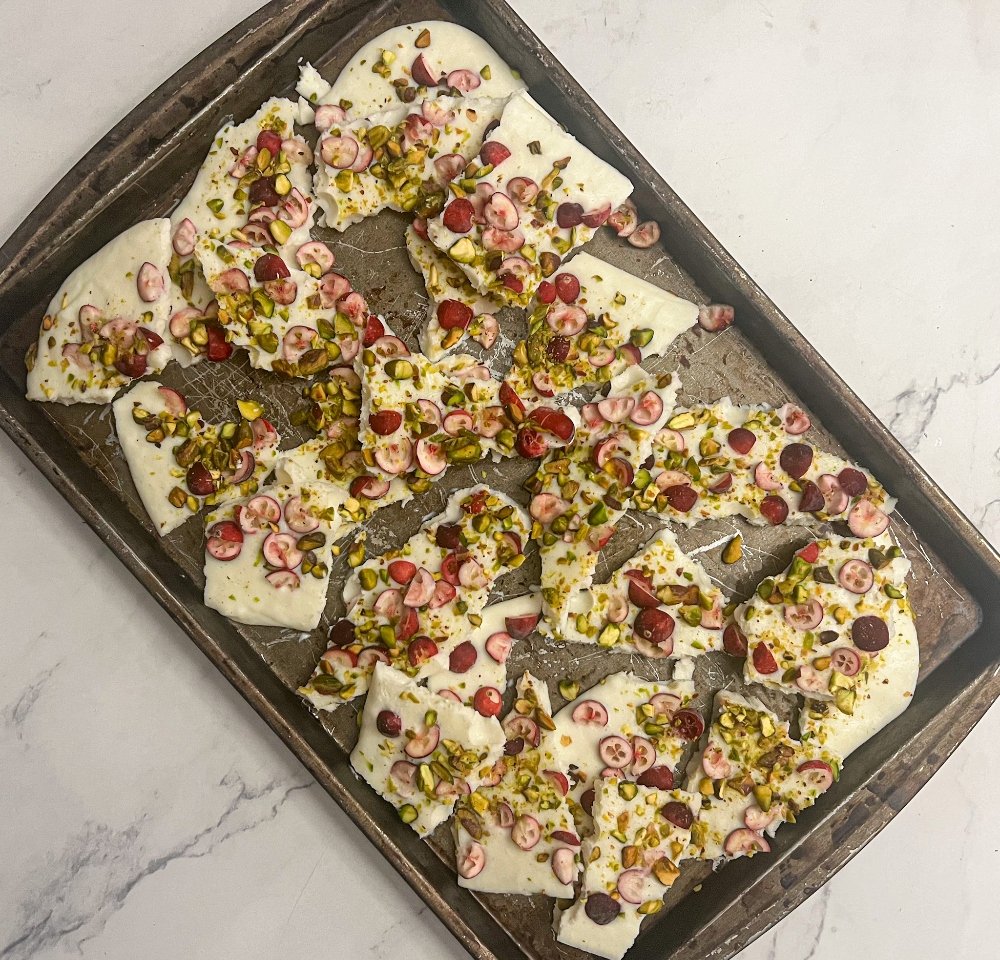 Breaking apart yogurt bark