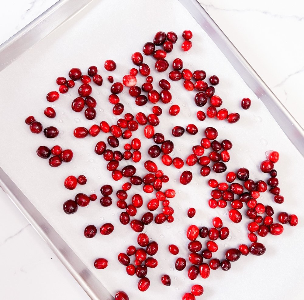 Cranberries on parchment paper