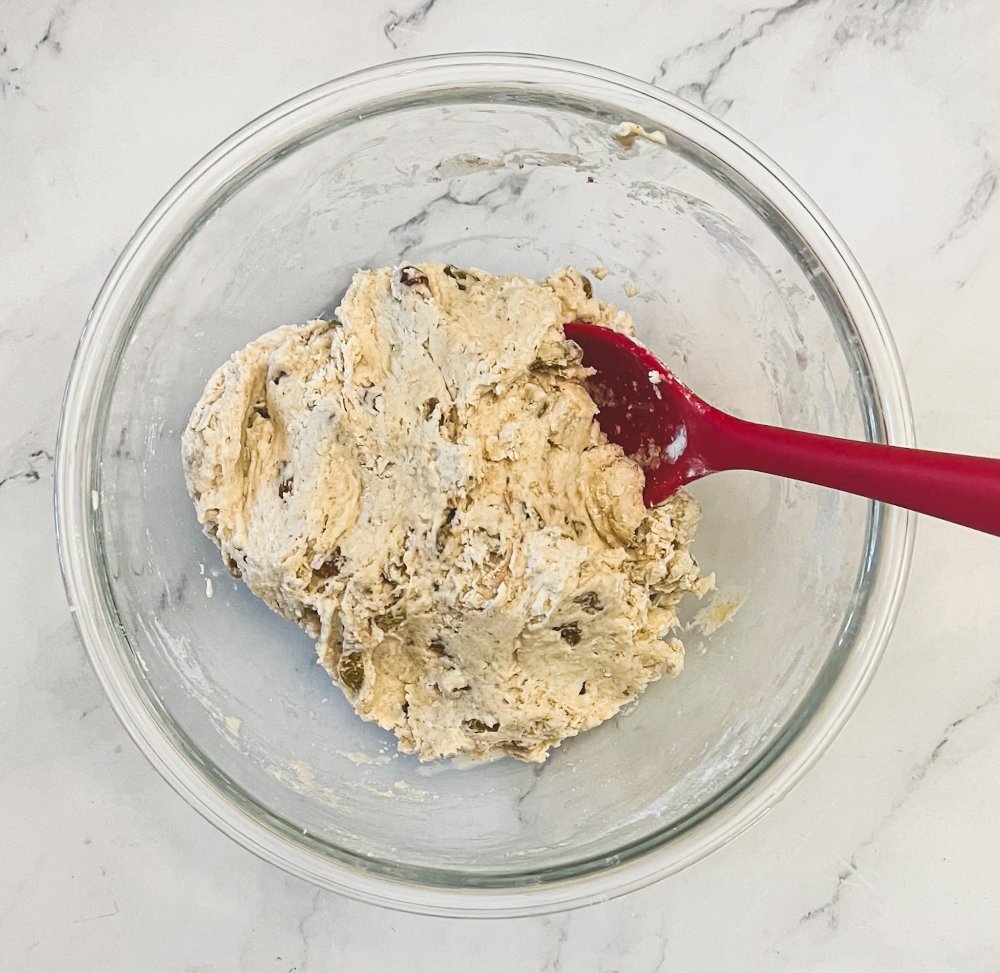 Mixing up biscuit dough