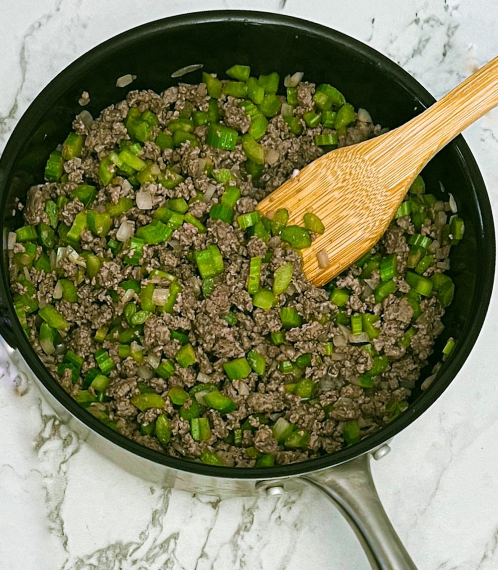 Sauteing ground beef, celery and onions