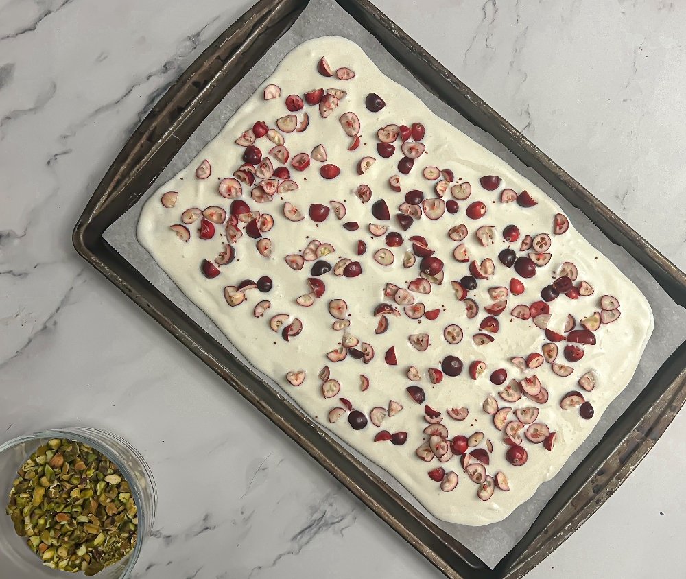 Sprinkle cranberries on yogurt